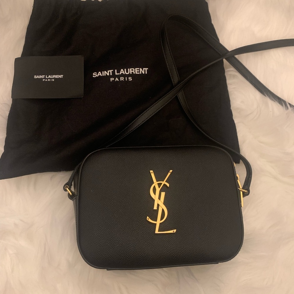 YVES SAINT LAURENT
 Black Grain Leather Monogram Camera Bag w/dust bag